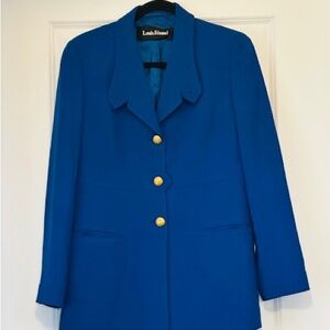 LOUIS FERAUD Germany Jacket 100% Wool Crepe Royal Blu Domed Button Sz 10